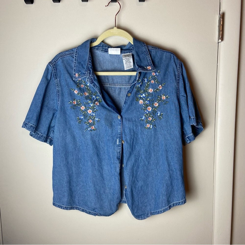 Bobbie Brooks denim shirt embroidered collar button down, szXL